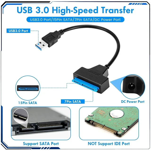 Alt view image 3 of 7 - 20 Pack USB to SATA Adapter Cable USB 3.0 Hard Drive Adapter for SSD HDD