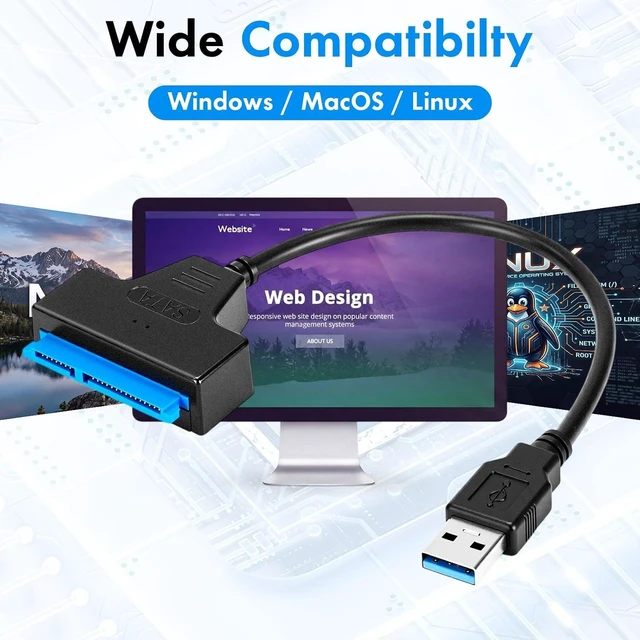 Alt view image 7 of 7 - 20 Pack USB to SATA Adapter Cable USB 3.0 Hard Drive Adapter for SSD HDD