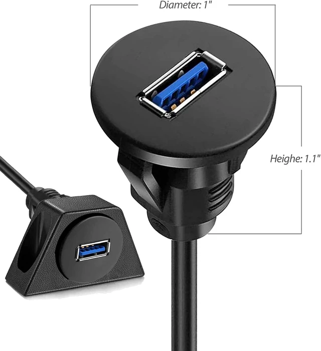 Alt view image 6 of 7 - Small USB 3.0 Male to Female AUX Flush Panel Mount Extension Cable for Car Truck Boat Motorcycle Dashboard 6ft (Pack of 5)