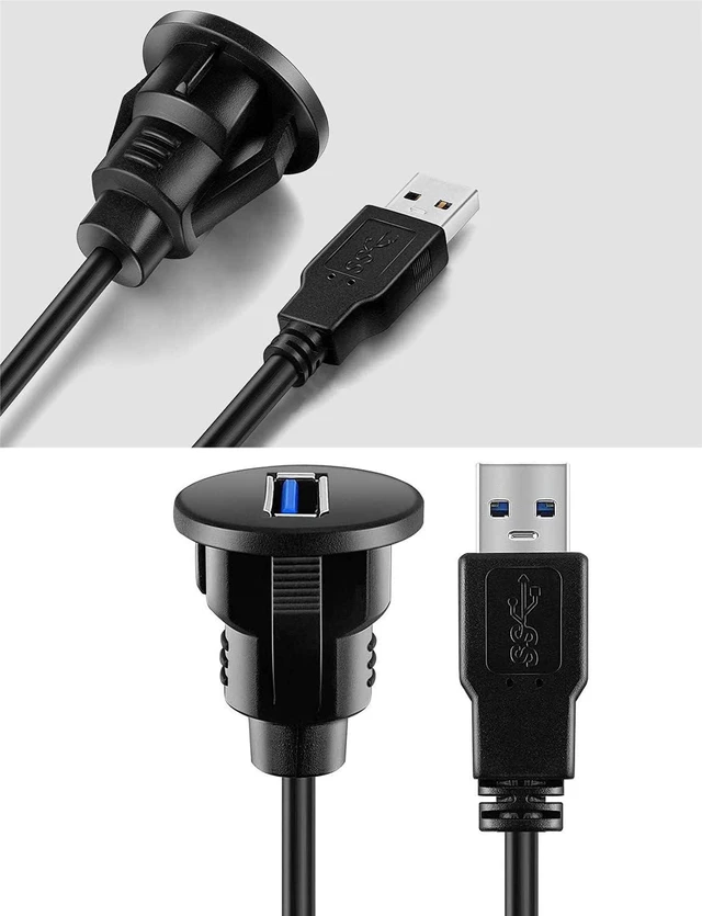 Alt view image 7 of 7 - Small USB 3.0 Male to Female AUX Flush Panel Mount Extension Cable for Car Truck Boat Motorcycle Dashboard 6ft (Pack of 5)
