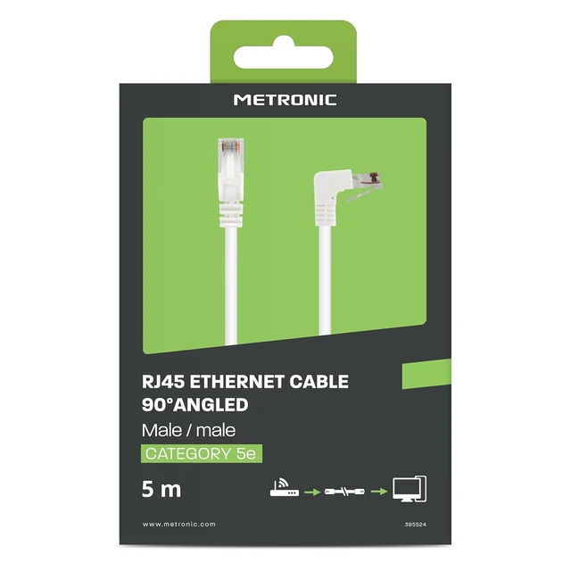 Alt view image 6 of 7 - Metronic, CAT5e 90 Degree Angled RJ45 UTP Ethernet Cable, 1Gbps, Gold Connectors, Ideal for Computers, Smart TVs, Games Consoles (5m)