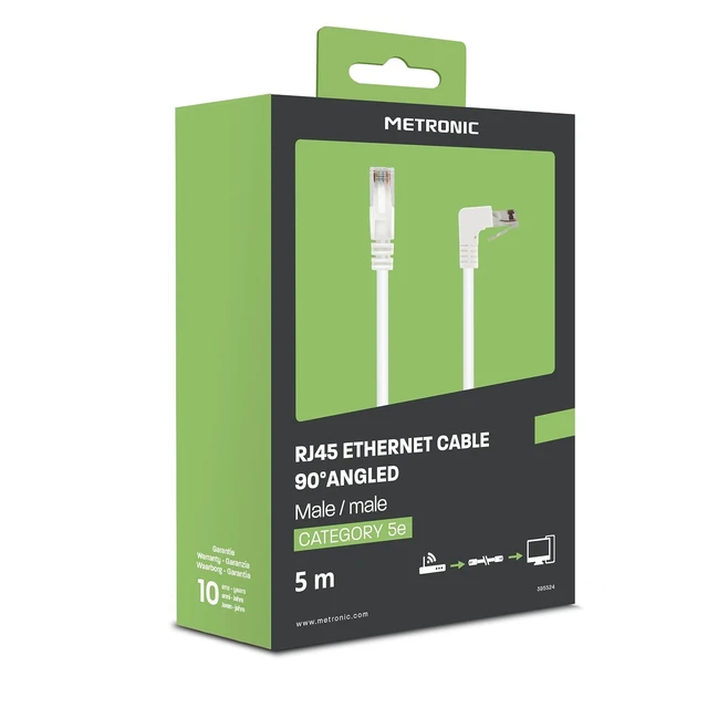 Alt view image 7 of 7 - Metronic, CAT5e 90 Degree Angled RJ45 UTP Ethernet Cable, 1Gbps, Gold Connectors, Ideal for Computers, Smart TVs, Games Consoles (5m)