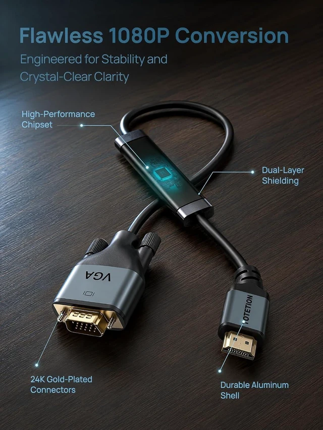 Alt view image 2 of 7 - HDMI to VGA 50Ft Cable with IC, Gold-Plated HDMI to VGA Compatible for Computer, Desktop, Laptop, PC, Monitor, Projector,HDTV, Raspberry Pi, Roku, Xbox and More, Green-Gray Aluminum Shell