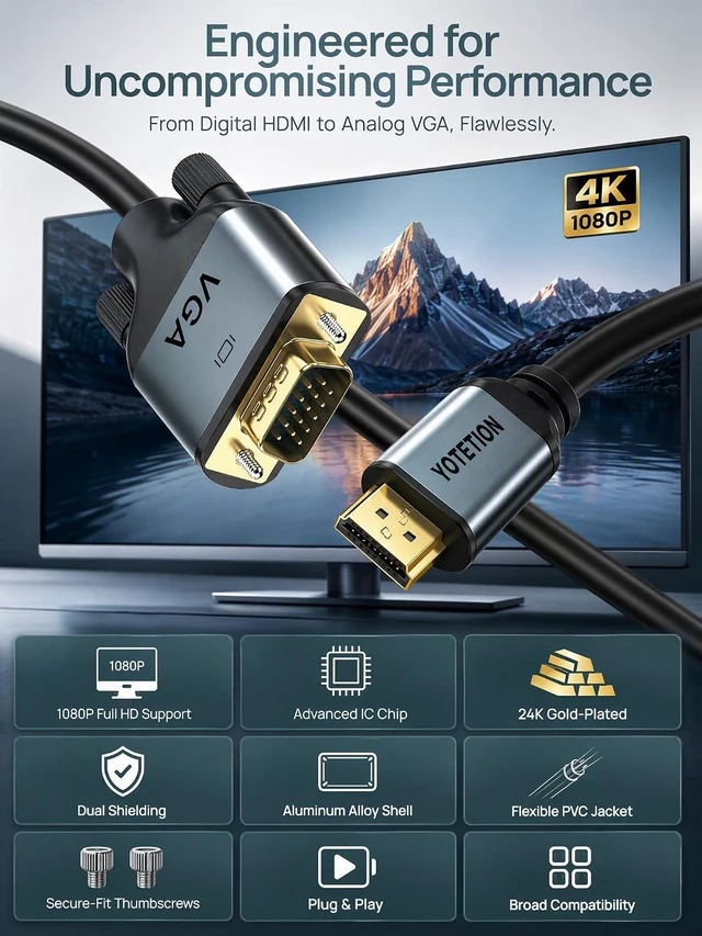 Alt view image 4 of 7 - HDMI to VGA 50Ft Cable with IC, Gold-Plated HDMI to VGA Compatible for Computer, Desktop, Laptop, PC, Monitor, Projector,HDTV, Raspberry Pi, Roku, Xbox and More, Green-Gray Aluminum Shell