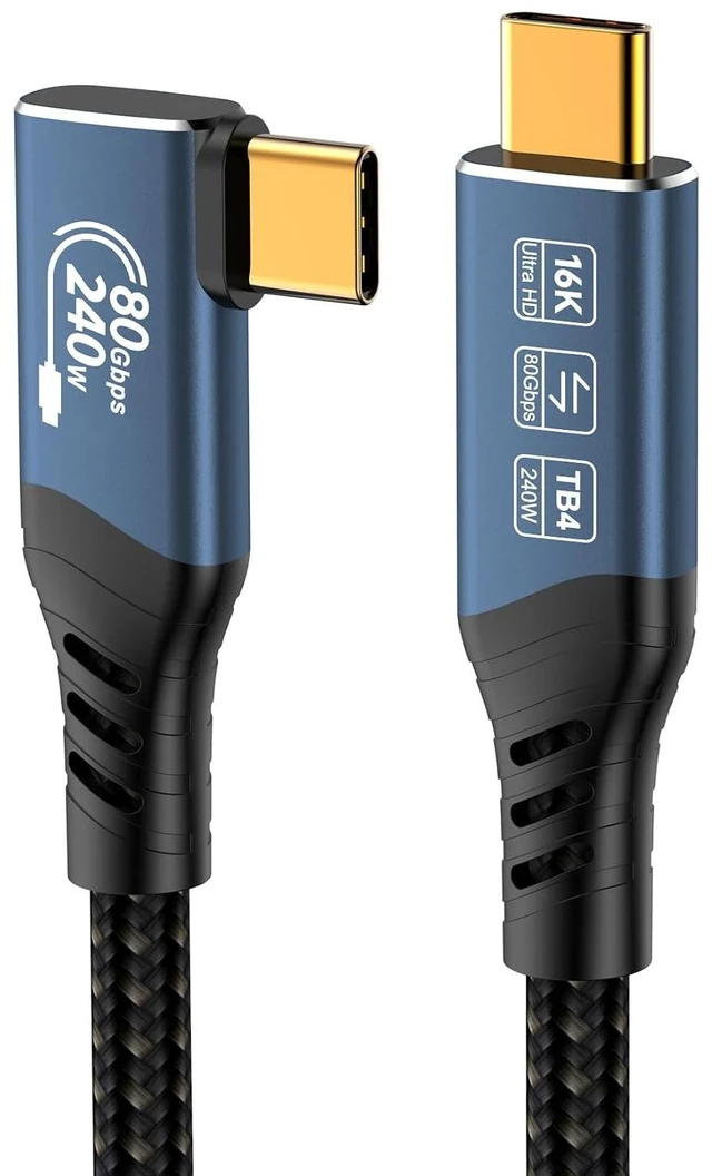 Main image of PremiumCord USB4 Version 2 Connection Cable, Thunderbolt 4, 16K @ 60Hz, Data Cable UltraSpeed up to 80 Gbit/s, E-Marker, Curved USB Type C Plug, Quick Charge up to 240 W, Colour Blue, Length 1.5 m