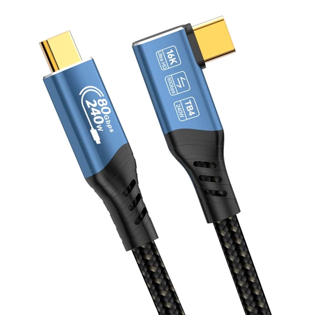 Alt view image 2 of 7 - PremiumCord USB4 Version 2 Connection Cable, Thunderbolt 4, 16K @ 60Hz, Data Cable UltraSpeed up to 80 Gbit/s, E-Marker, Curved USB Type C Plug, Quick Charge up to 240 W, Colour Blue, Length 1.5 m