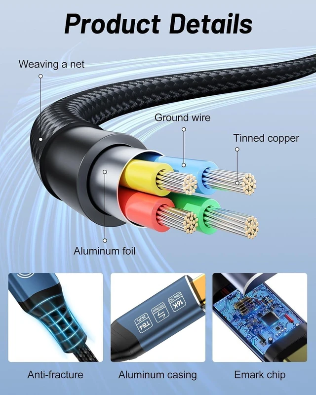 Alt view image 5 of 7 - PremiumCord USB4 Version 2 Connection Cable, Thunderbolt 4, 16K @ 60Hz, Data Cable UltraSpeed up to 80 Gbit/s, E-Marker, Curved USB Type C Plug, Quick Charge up to 240 W, Colour Blue, Length 1.5 m