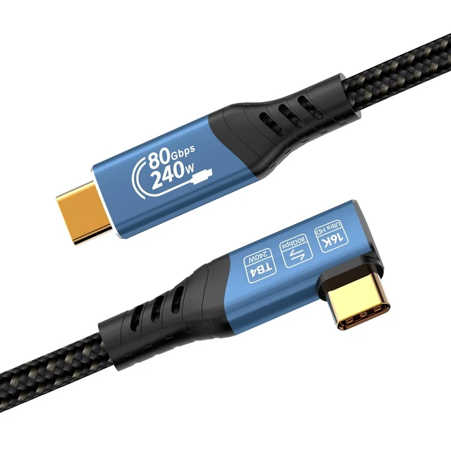 Alt view image 3 of 7 - PremiumCord USB4 Version 2 Connection Cable, Thunderbolt 4, 16K @ 60Hz, Data Cable UltraSpeed up to 80 Gbit/s, E-Marker, Curved USB Type C Plug, Quick Charge up to 240 W, Colour Blue, Length 1.5 m