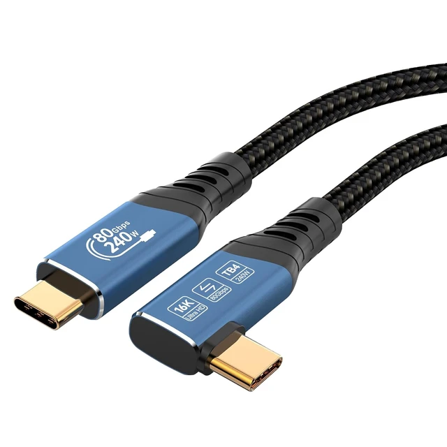 Alt view image 4 of 7 - PremiumCord USB4 Version 2 Connection Cable, Thunderbolt 4, 16K @ 60Hz, Data Cable UltraSpeed up to 80 Gbit/s, E-Marker, Curved USB Type C Plug, Quick Charge up to 240 W, Colour Blue, Length 1.5 m