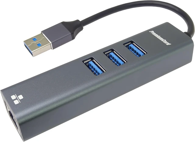 Alt view image 2 of 7 - PremiumCord USB A to Gigabit RJ45 + 3X USB A Ethernet 10/100/1000Mbps USB 3.2 Gen 1 5Gbps Male to Female Adapter Aluminum Length 15cm