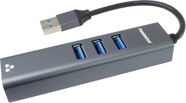 Alt view image 3 of 7 - PremiumCord USB A to Gigabit RJ45 + 3X USB A Ethernet 10/100/1000Mbps USB 3.2 Gen 1 5Gbps Male to Female Adapter Aluminum Length 15cm