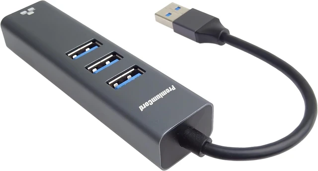 Alt view image 4 of 7 - PremiumCord USB A to Gigabit RJ45 + 3X USB A Ethernet 10/100/1000Mbps USB 3.2 Gen 1 5Gbps Male to Female Adapter Aluminum Length 15cm
