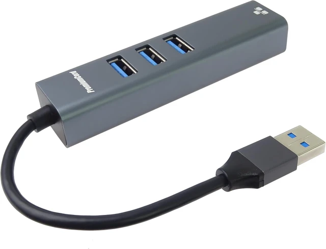 Alt view image 5 of 7 - PremiumCord USB A to Gigabit RJ45 + 3X USB A Ethernet 10/100/1000Mbps USB 3.2 Gen 1 5Gbps Male to Female Adapter Aluminum Length 15cm