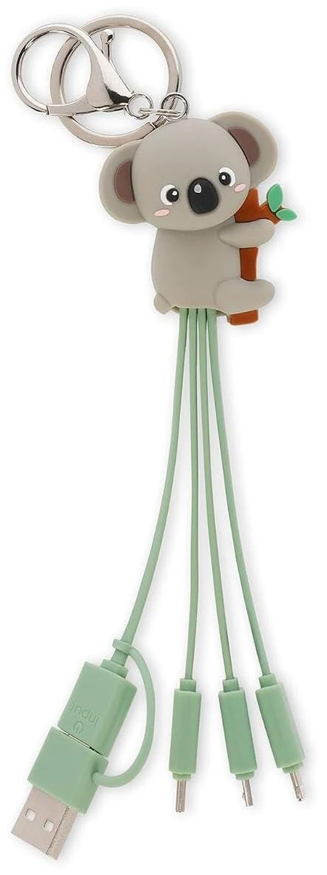 Main image of Legami - Koala Theme Multiple Link Up Charging Cable with Keyring, 4 USB Charging Cables, Type-C Micro-USB, Lightning Cable with USB Type C Adapter, TPE Coated Cable