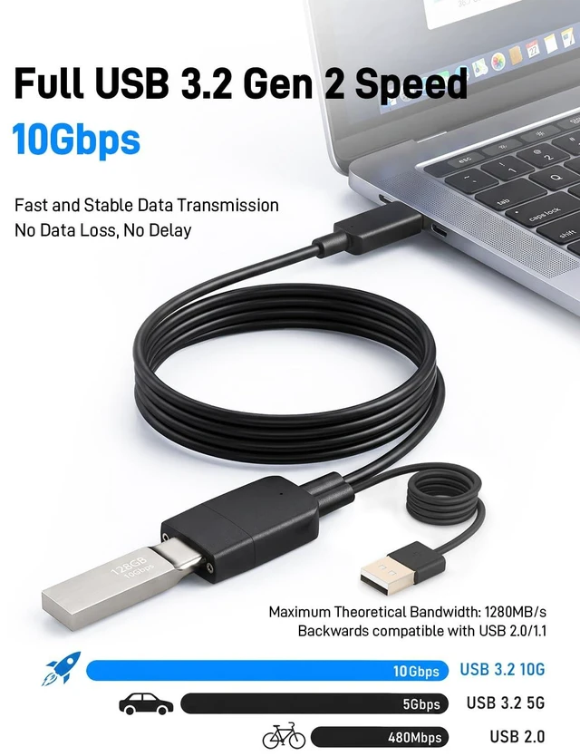 Alt view image 2 of 7 - 10Gbps Fiber Optic USB 3.2 USB-A Extension Cable 30ft