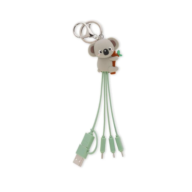 Alt view image 4 of 6 - Legami - Koala Theme Multiple Link Up Charging Cable with Keyring, 4 USB Charging Cables, Type-C Micro-USB, Lightning Cable with USB Type C Adapter, TPE Coated Cable