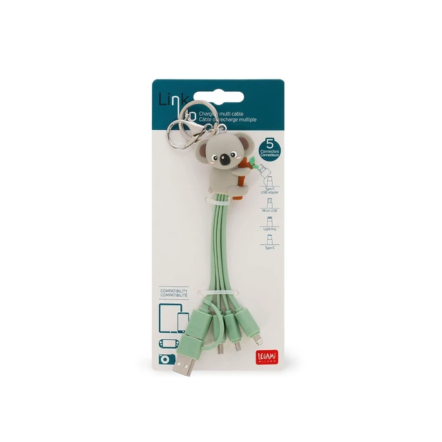 Alt view image 6 of 6 - Legami - Koala Theme Multiple Link Up Charging Cable with Keyring, 4 USB Charging Cables, Type-C Micro-USB, Lightning Cable with USB Type C Adapter, TPE Coated Cable