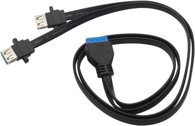 Alt view image 2 of 4 - Dual USB 3.0 Female to 20 Pin Header Motherboard Adapter Cable 2 USB Screw Panel Mount Motherboard Flat Cable Cord 30/50/65/80cm (Size : 0.65m, Color : Black)