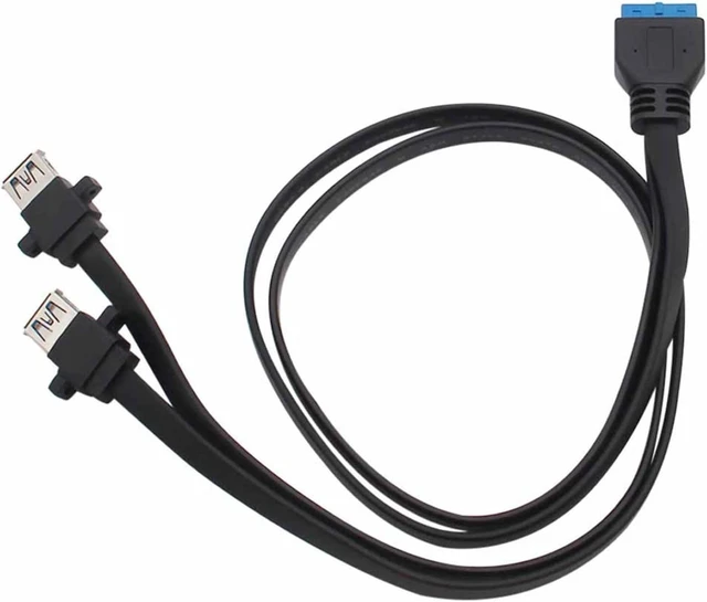 Alt view image 3 of 4 - Dual USB 3.0 Female to 20 Pin Header Motherboard Adapter Cable 2 USB Screw Panel Mount Motherboard Flat Cable Cord 30/50/65/80cm (Size : 0.65m, Color : Black)