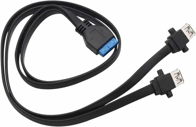 Main image of Dual USB 3.0 Female to 20 Pin Header Motherboard Adapter Cable 2 USB Screw Panel Mount Motherboard Flat Cable Cord 30/50/65/80cm (Size : 0.65m, Color : Black)