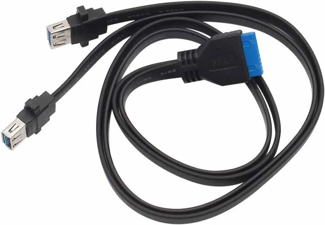Alt view image 4 of 4 - Dual USB 3.0 Female to 20 Pin Header Motherboard Adapter Cable 2 USB Screw Panel Mount Motherboard Flat Cable Cord 30/50/65/80cm (Size : 0.65m, Color : Black)