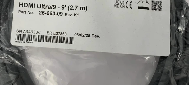 Alt view image 2 of 3 - 26-663-09 Rev. K1 HDMI Ultra/9 Premium High Speed Cable 4K 9'- 2.7m
