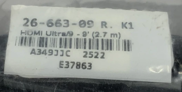 Alt view image 3 of 3 - 26-663-09 Rev. K1 HDMI Ultra/9 Premium High Speed Cable 4K 9'- 2.7m