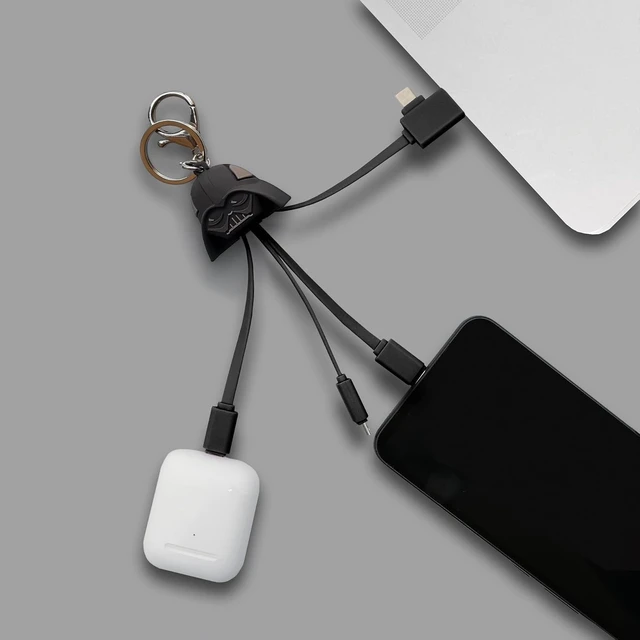 Alt view image 2 of 6 - WONDEE Darth Vader 3 in 1 Universal Charging Cable with Door - Key Multi End Cable Dual Input USB and USB C to USB C/Lightning/Micro USB Compatible with iPhone and All (5.9")