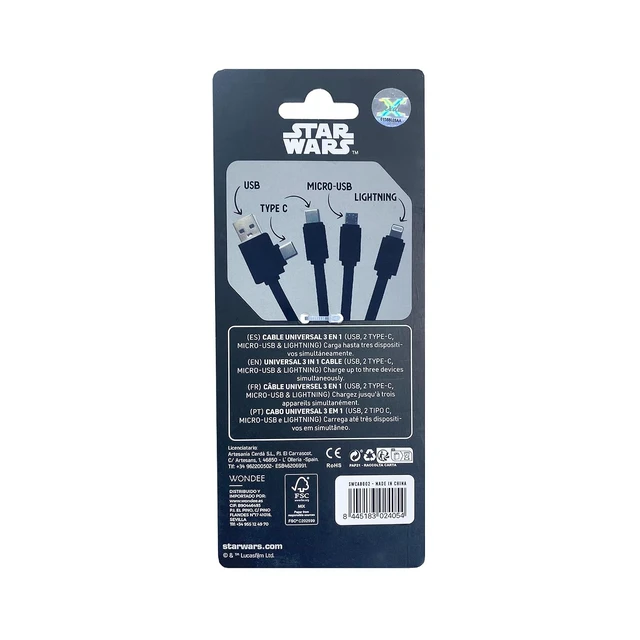 Alt view image 4 of 6 - WONDEE Darth Vader 3 in 1 Universal Charging Cable with Door - Key Multi End Cable Dual Input USB and USB C to USB C/Lightning/Micro USB Compatible with iPhone and All (5.9")