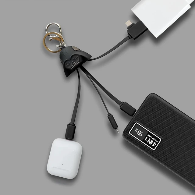Alt view image 5 of 6 - WONDEE Darth Vader 3 in 1 Universal Charging Cable with Door - Key Multi End Cable Dual Input USB and USB C to USB C/Lightning/Micro USB Compatible with iPhone and All (5.9")