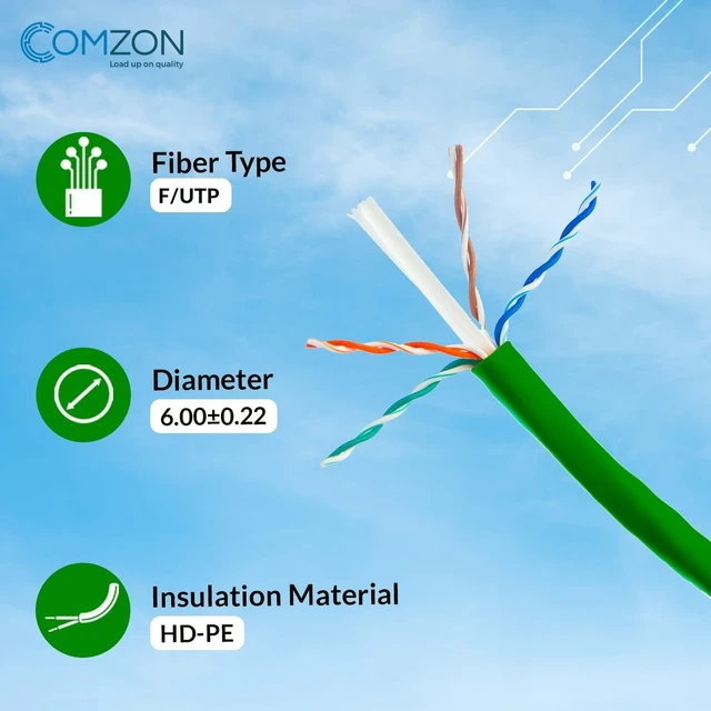 Alt view image 3 of 6 - COMZON Cat5e Ethernet Cable, Shielded F/UTP Solid, Green, 1000ft Pullbox