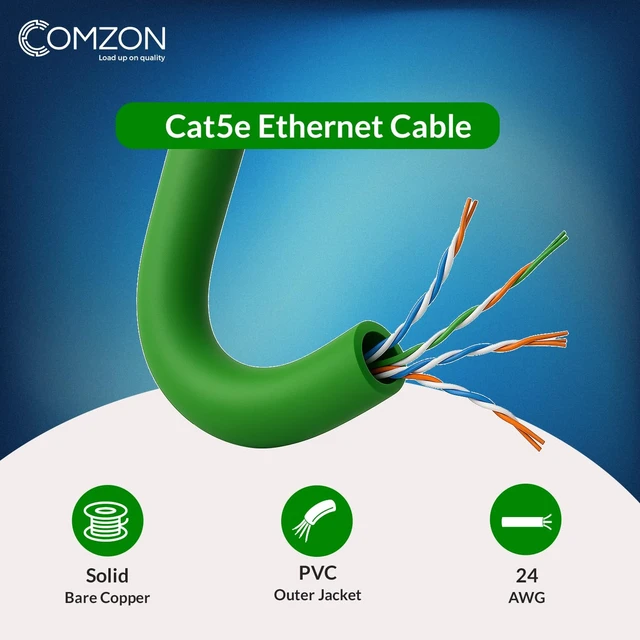 Alt view image 4 of 6 - COMZON Cat5e Ethernet Cable, Shielded F/UTP Solid, Green, 1000ft Pullbox