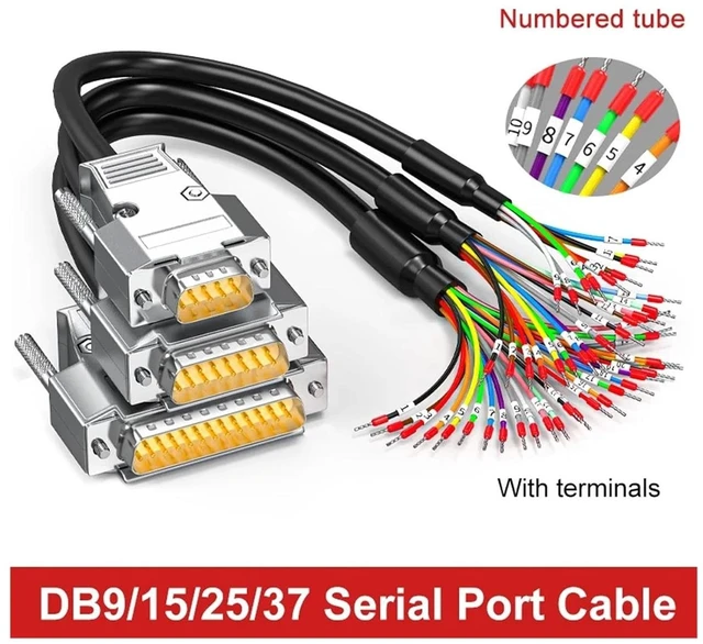 Alt view image 2 of 6 - DB9 DB15 DB25 Serial Port Connector Line with Number Tube 9/15/25/37 Pin Terminal Wire DB37/25/15 Parallel Connecting Cord(DB9-MF,5 Meters)