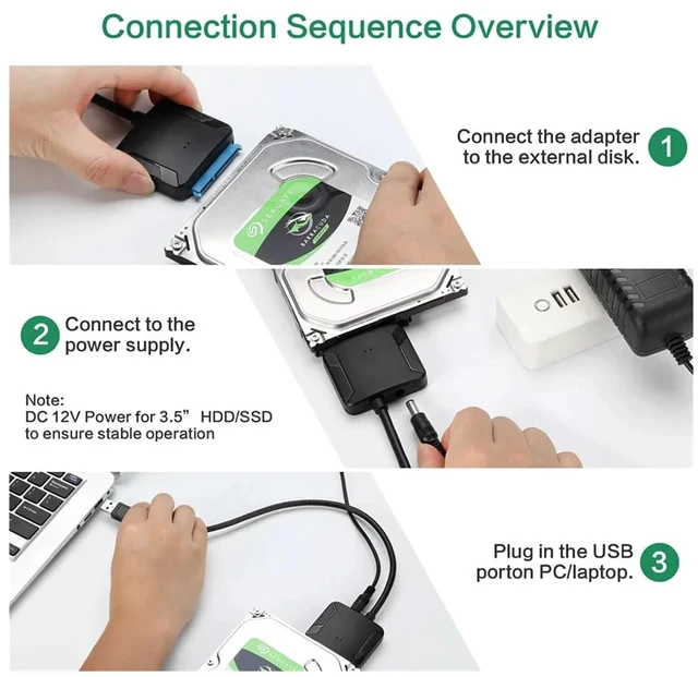 Alt view image 5 of 6 - USB 3 to Sata Adapter Converter Cord USB3.0 Hard Drive for Sea/gate 2.5 HDD SSD(EU Plug with OTG)