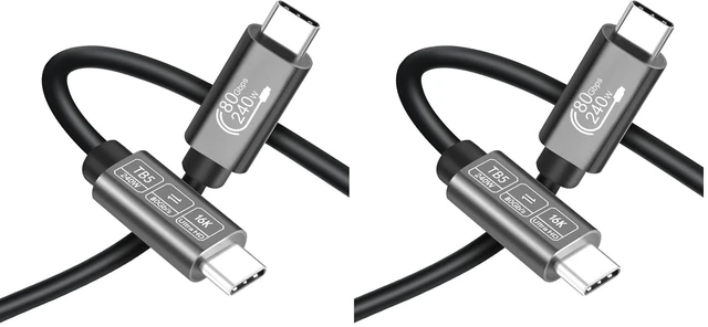 Main image of USB4 for Thunderbolt 5 Cable 3.3ft (1m) 80Gbps, 240W PD Fast Charging, 16K/8K Video, Compatible with MacBook Pro/Air, iPad Pro, Dell XPS, Surface Laptop, Galaxy Book (Pack of 2)