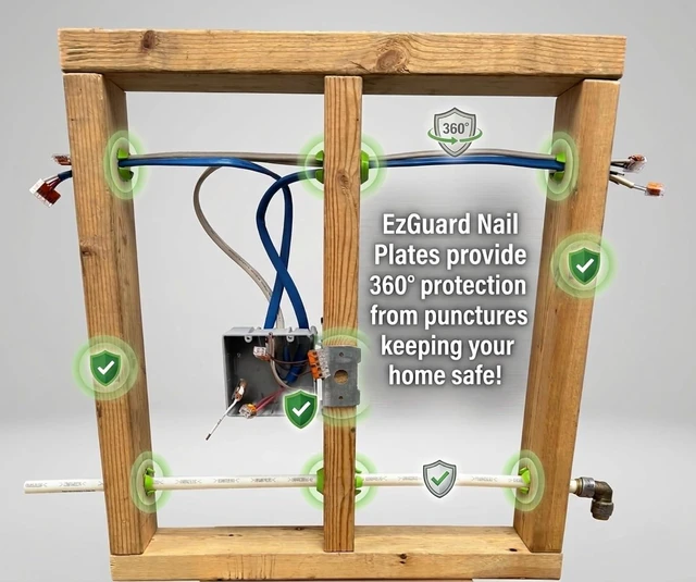 Alt view image 3 of 6 - EZ Guard Single Stud Electrical Wire Protector Green, Silver Contractor Case 175pk