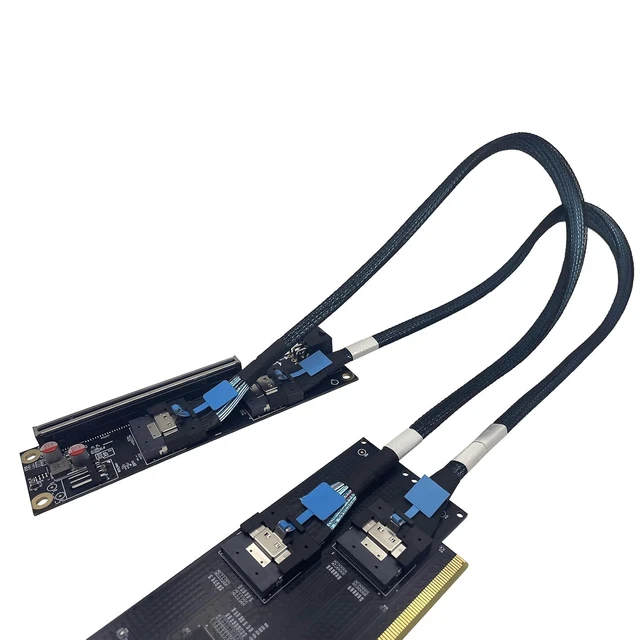 Alt view image 5 of 7 - SlimSAS 4.0 PCIe Split Complete Kit with Two Riser Cards and Cables