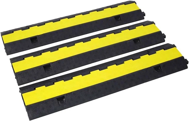 Main image of Cable Protector Ramp, 2 Channel Heavy Duty Rubber Wire Cover with PVC Surface, 5500 LBS Load Capacity Cord Protector Speed Bump for Driveway Parking Lot Road Garage Event,3 Packs