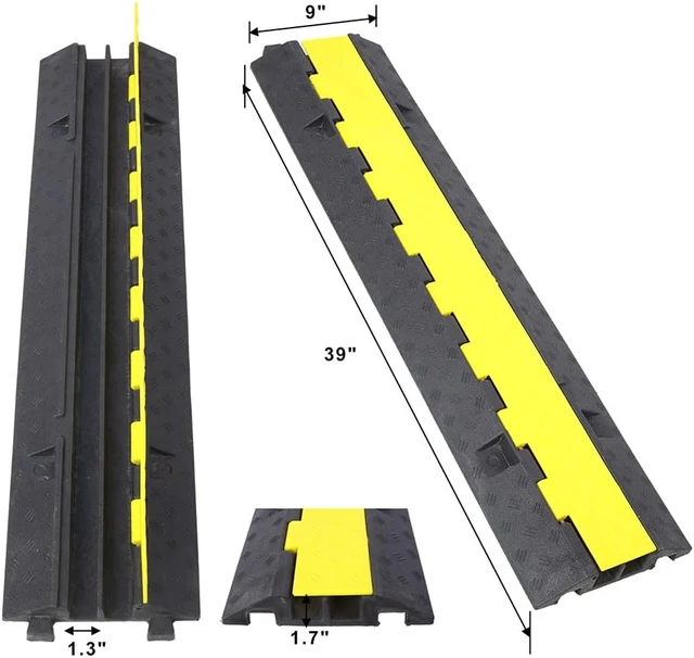 Alt view image 2 of 7 - Cable Protector Ramp, 2 Channel Heavy Duty Rubber Wire Cover with PVC Surface, 5500 LBS Load Capacity Cord Protector Speed Bump for Driveway Parking Lot Road Garage Event,3 Packs