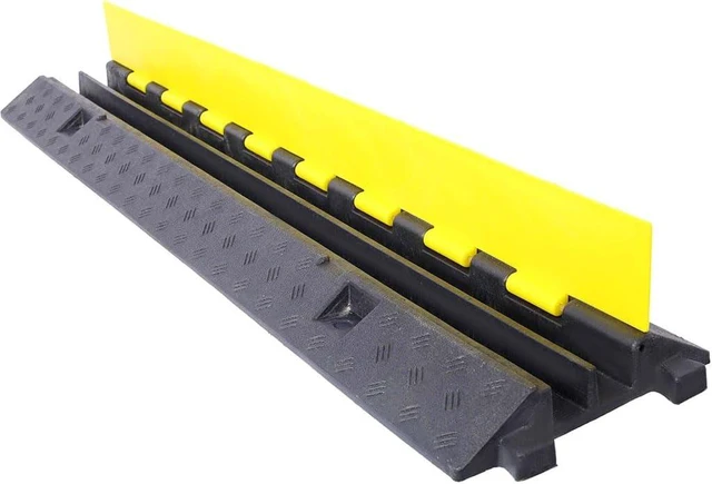 Alt view image 4 of 7 - Cable Protector Ramp, 2 Channel Heavy Duty Rubber Wire Cover with PVC Surface, 5500 LBS Load Capacity Cord Protector Speed Bump for Driveway Parking Lot Road Garage Event,3 Packs