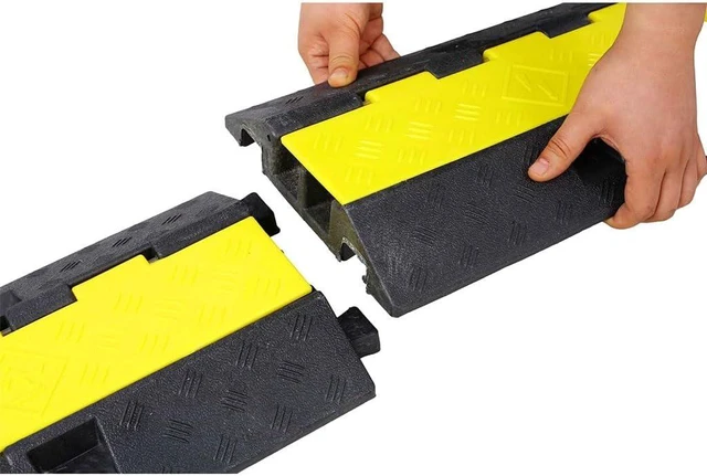 Alt view image 6 of 7 - Cable Protector Ramp, 2 Channel Heavy Duty Rubber Wire Cover with PVC Surface, 5500 LBS Load Capacity Cord Protector Speed Bump for Driveway Parking Lot Road Garage Event,3 Packs