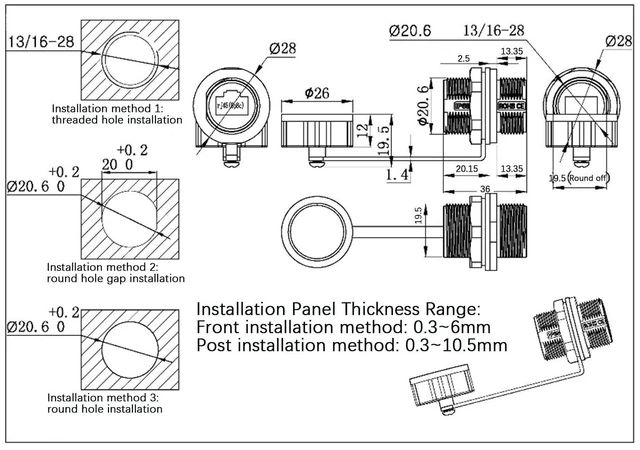 Alt view image 5 of 6 - 5PCS Panel Mounting Shielded RJ45 Waterproof Cat5/5e/6 8P8C Connector Ethernet LAN Cable Connector Double Head Adapter with Waterproof/Dust Cap (Pack of 4)