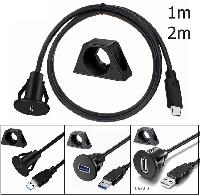 Alt view image 2 of 6 - Type C 3.1 Car Flush Mount Cable USB C Panel Mount Male to Female Extension USB Cable for Car Truck Boat Motorcycle Dashboard