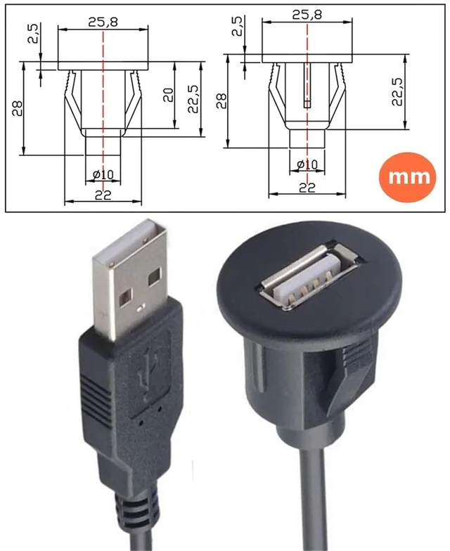 Alt view image 4 of 6 - Type C 3.1 Car Flush Mount Cable USB C Panel Mount Male to Female Extension USB Cable for Car Truck Boat Motorcycle Dashboard
