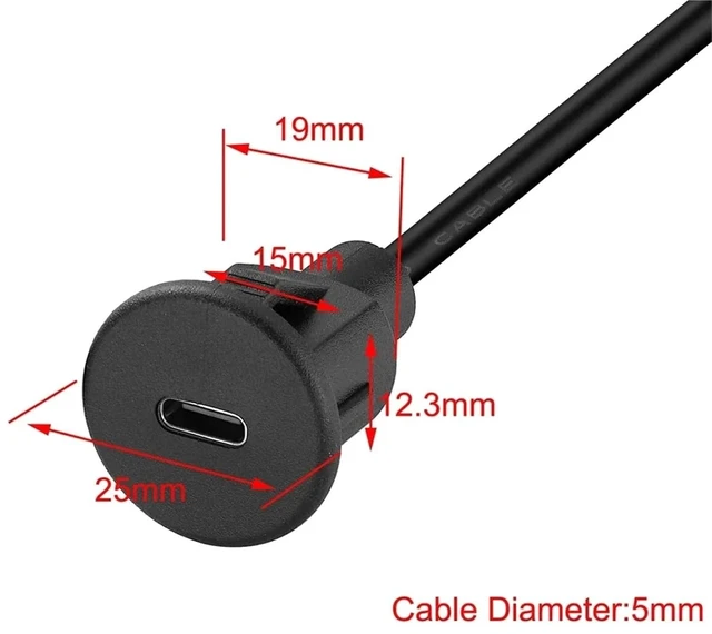Alt view image 6 of 6 - Type C 3.1 Car Flush Mount Cable USB C Panel Mount Male to Female Extension USB Cable for Car Truck Boat Motorcycle Dashboard