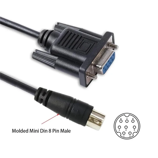 Alt view image 3 of 6 - DB9 Female to Mini Din 8 Pin RS232 Serial Cable Flow Meter Controller PC