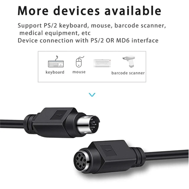 Alt view image 3 of 6 - Mini DIN 6pin MDIN 6P PS/2 Keyboard Mouse Cable Cord 28 AWG Molded S-Video 6 Pin Male Female Cable 90 Degree Angle(0.5m,MW-F)
