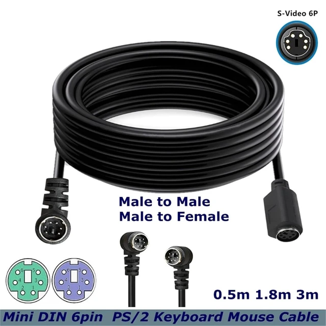 Alt view image 2 of 6 - Mini DIN 6pin MDIN 6P PS/2 Keyboard Mouse Cable Cord 28 AWG Molded S-Video 6 Pin Male Female Cable 90 Degree Angle(0.5m,MW-F)