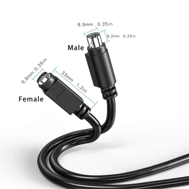 Alt view image 6 of 6 - Mini DIN 6pin MDIN 6P PS/2 Keyboard Mouse Cable Cord 28 AWG Molded S-Video 6 Pin Male Female Cable 90 Degree Angle(0.5m,MW-F)