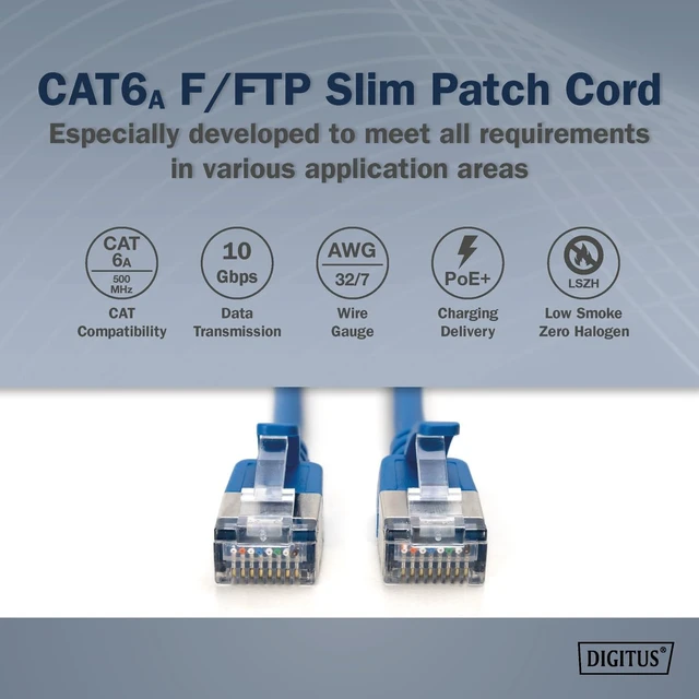 Alt view image 6 of 7 - Digitus LAN cable Cat 6A 3 m 10 pieces Slim F/FTP Blue